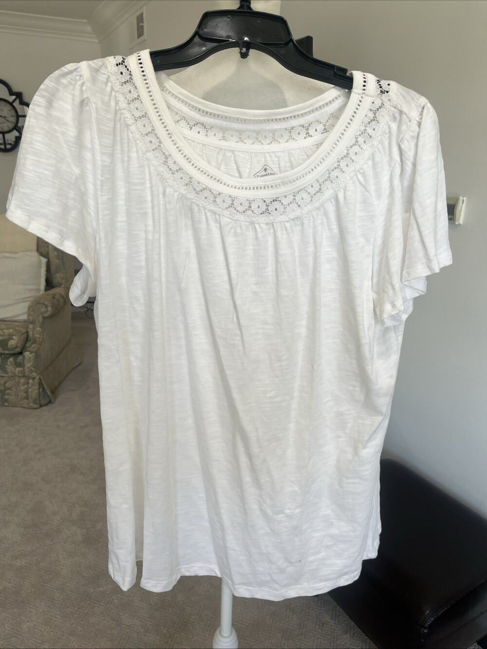 Women White Slub Knit Short Sleeve T Shirt Blouse Scoop Neck Size XL Cotton